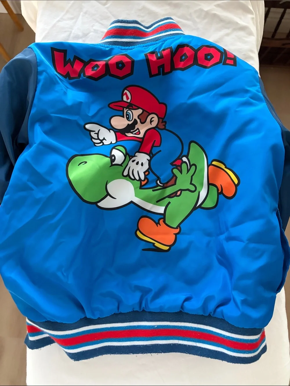 Nintendo Super Mario Blue Quilted Jacket with Red & White Stripes